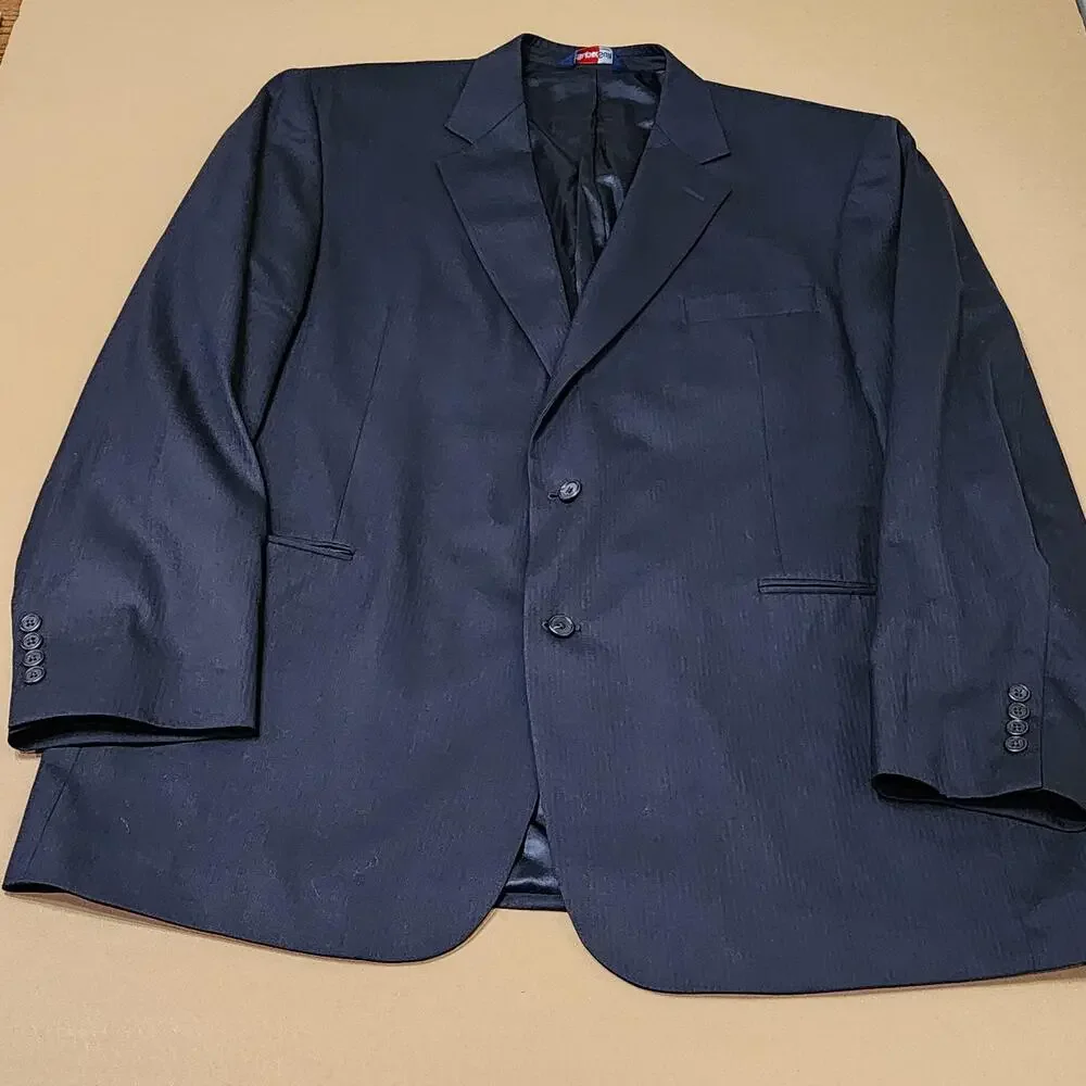 Stafford Suit Jacket Mens 50L Navy Herringbone Wool SuperSuit Two Button Blazer